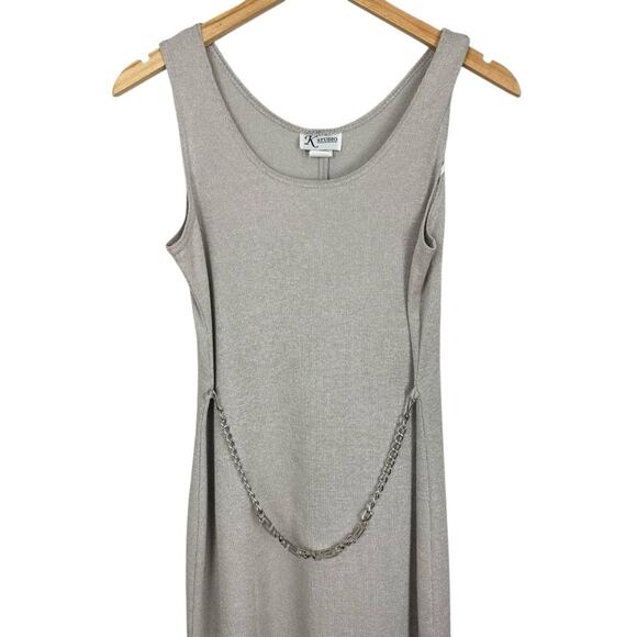 Vintage 90’s Scoop Neck Slip Midi Belted Chain Silver Dress Size 8 by K Studio - Picture 7 of 16